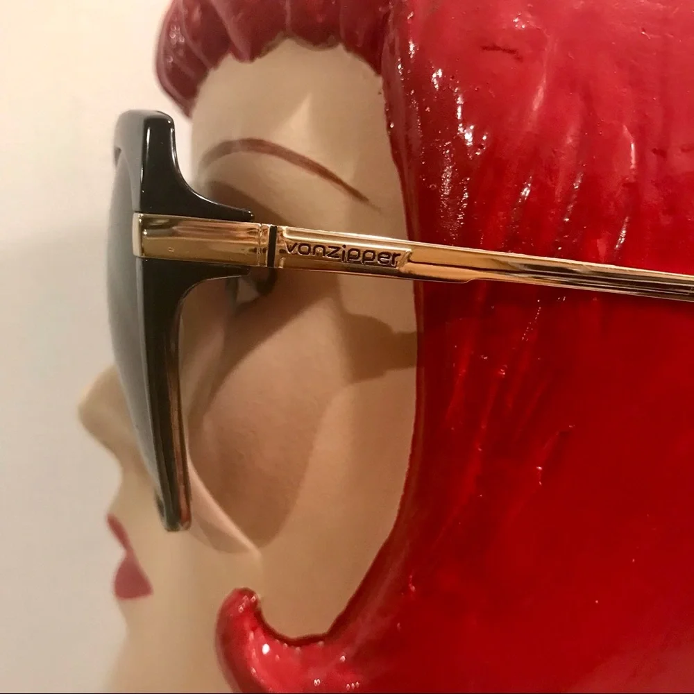 Von Zipper ‘Begonia’ black frame, yellow metal hinges oversized sunglass…